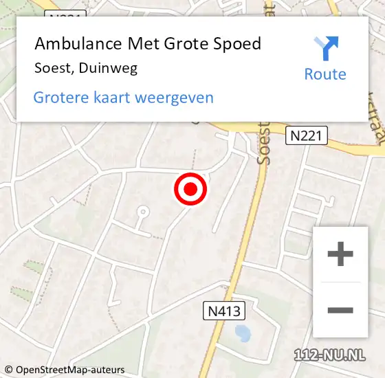 Locatie op kaart van de 112 melding: Ambulance Met Grote Spoed Naar Soest, Duinweg op 3 juni 2014 21:39