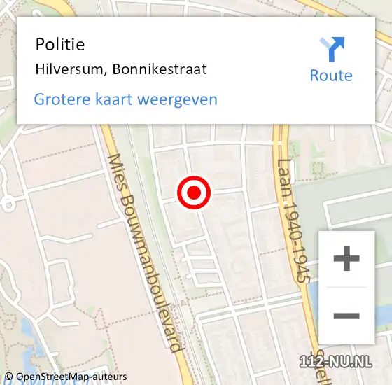 Locatie op kaart van de 112 melding: Politie Hilversum, Bonnikestraat op 5 maart 2021 15:24