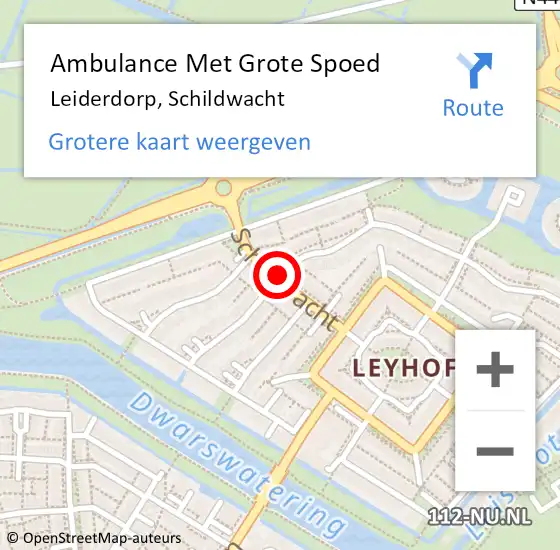 Locatie op kaart van de 112 melding: Ambulance Met Grote Spoed Naar Leiderdorp, Schildwacht op 5 maart 2021 16:28