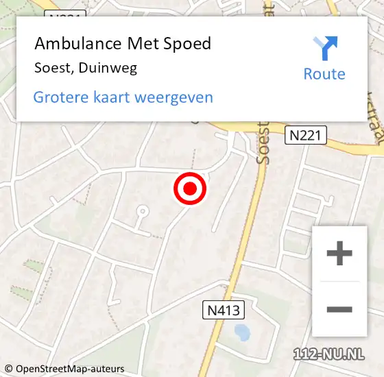 Locatie op kaart van de 112 melding: Ambulance Met Spoed Naar Soest, Duinweg op 3 juni 2014 22:01