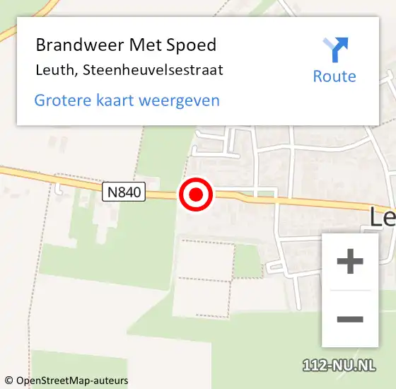 Locatie op kaart van de 112 melding: Brandweer Met Spoed Naar Leuth, Steenheuvelsestraat op 5 maart 2021 18:20