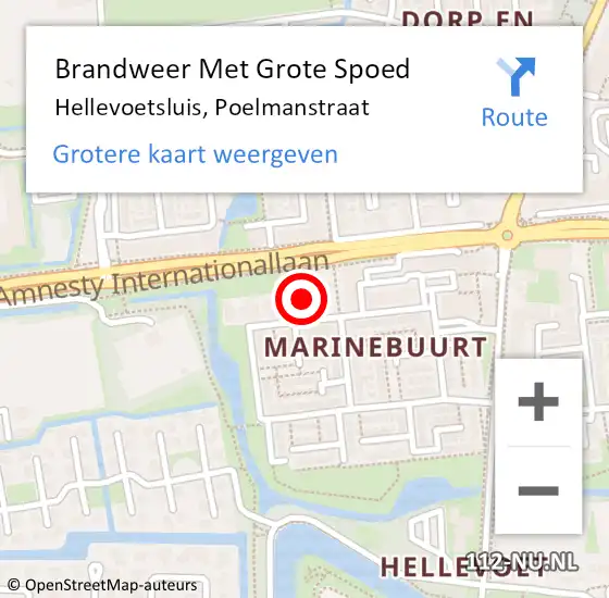 Locatie op kaart van de 112 melding: Brandweer Met Grote Spoed Naar Hellevoetsluis, Poelmanstraat op 5 maart 2021 22:17
