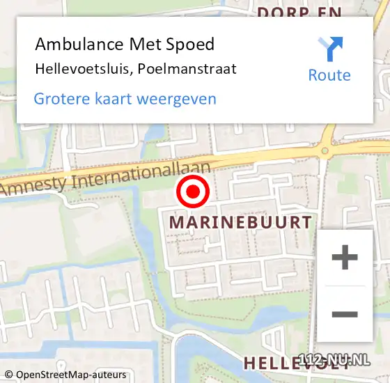 Locatie op kaart van de 112 melding: Ambulance Met Spoed Naar Hellevoetsluis, Poelmanstraat op 6 maart 2021 00:44