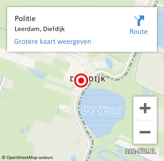 Locatie op kaart van de 112 melding: Politie Schoonrewoerd, Diefdijk op 6 maart 2021 03:29