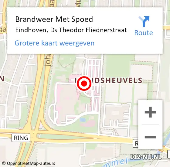 Locatie op kaart van de 112 melding: Brandweer Met Spoed Naar Eindhoven, Ds Theodor Fliednerstraat op 6 maart 2021 09:53