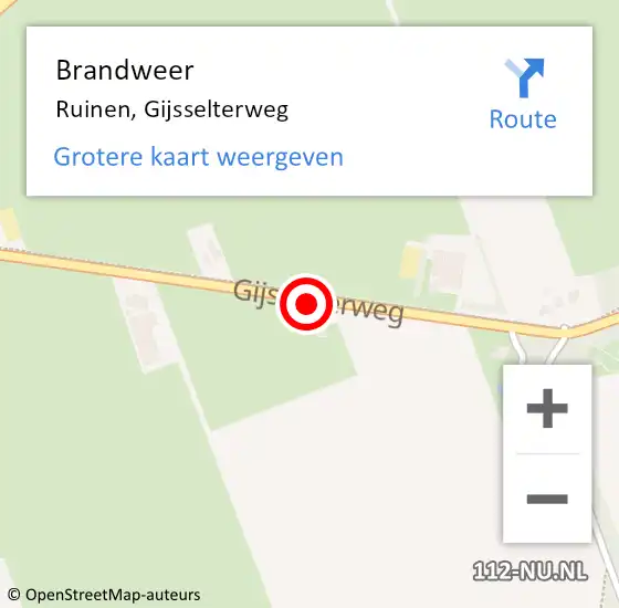 Locatie op kaart van de 112 melding: Brandweer Ruinen, Gijsselterweg op 6 maart 2021 10:35