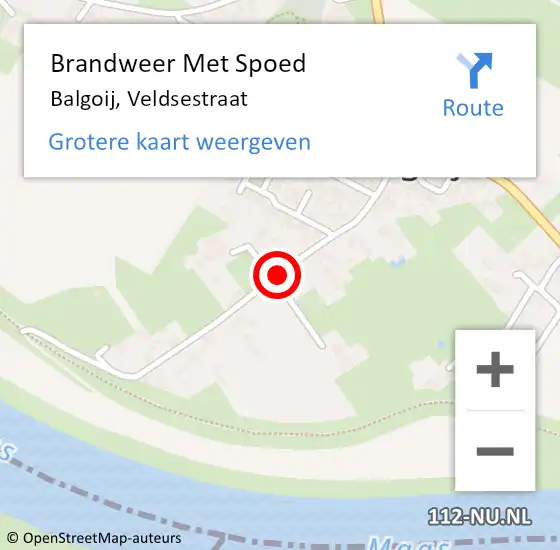 Locatie op kaart van de 112 melding: Brandweer Met Spoed Naar Balgoij, Veldsestraat op 6 maart 2021 10:39