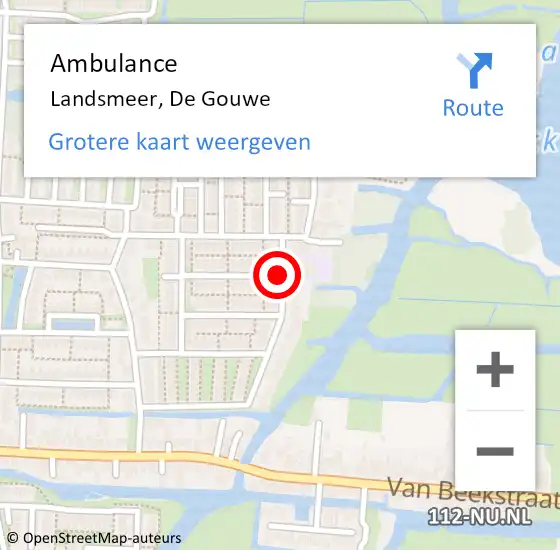 Locatie op kaart van de 112 melding: Ambulance Landsmeer, De Gouwe op 6 maart 2021 15:52