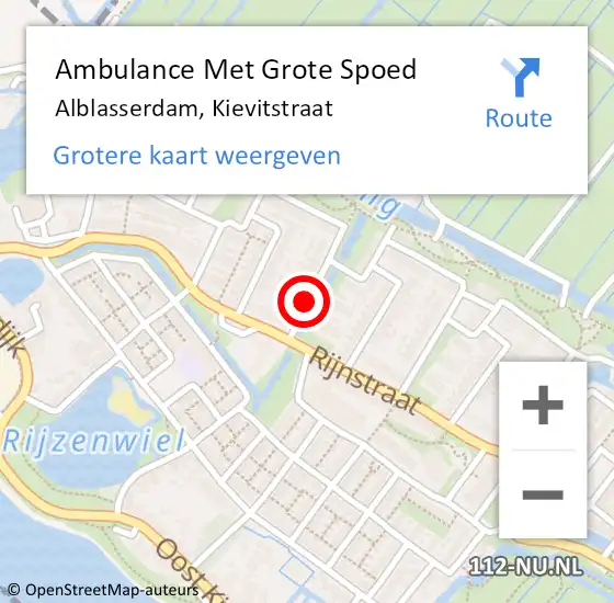 Locatie op kaart van de 112 melding: Ambulance Met Grote Spoed Naar Alblasserdam, Kievitstraat op 6 maart 2021 16:05