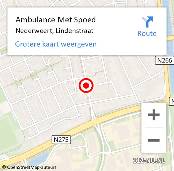 Locatie op kaart van de 112 melding: Ambulance Met Spoed Naar Nederweert, Lindenstraat op 6 maart 2021 17:35