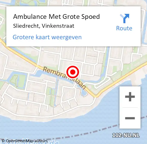 Locatie op kaart van de 112 melding: Ambulance Met Grote Spoed Naar Sliedrecht, Vinkenstraat op 6 maart 2021 18:04