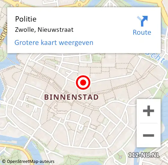 Locatie op kaart van de 112 melding: Politie Zwolle, Nieuwstraat op 6 maart 2021 18:04