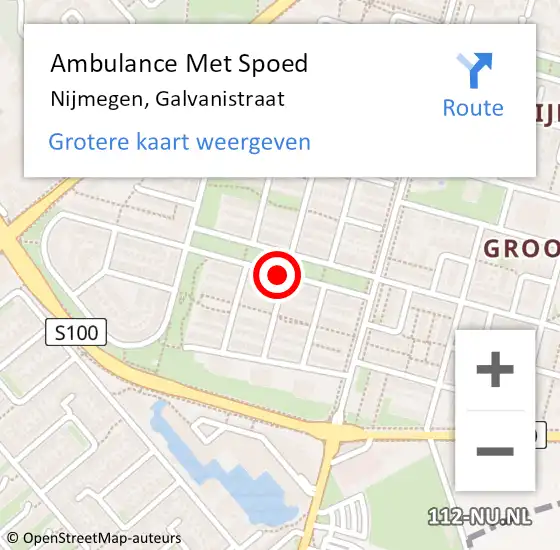 Locatie op kaart van de 112 melding: Ambulance Met Spoed Naar Nijmegen, Galvanistraat op 6 maart 2021 19:17