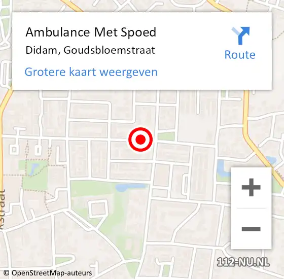 Locatie op kaart van de 112 melding: Ambulance Met Spoed Naar Didam, Goudsbloemstraat op 6 maart 2021 20:20