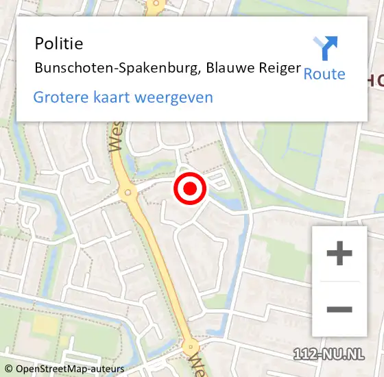 Locatie op kaart van de 112 melding: Politie Bunschoten-Spakenburg, Blauwe Reiger op 6 maart 2021 21:13