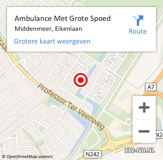Locatie op kaart van de 112 melding: Ambulance Met Grote Spoed Naar Middenmeer, Eikenlaan op 6 maart 2021 21:33