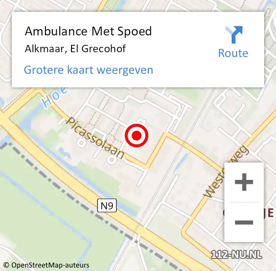 Locatie op kaart van de 112 melding: Ambulance Met Spoed Naar Alkmaar, El Grecohof op 7 maart 2021 00:54