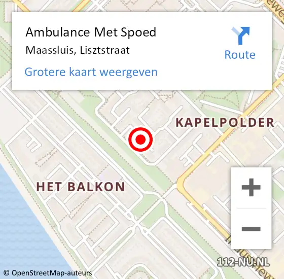 Locatie op kaart van de 112 melding: Ambulance Met Spoed Naar Maassluis, Lisztstraat op 7 maart 2021 02:47