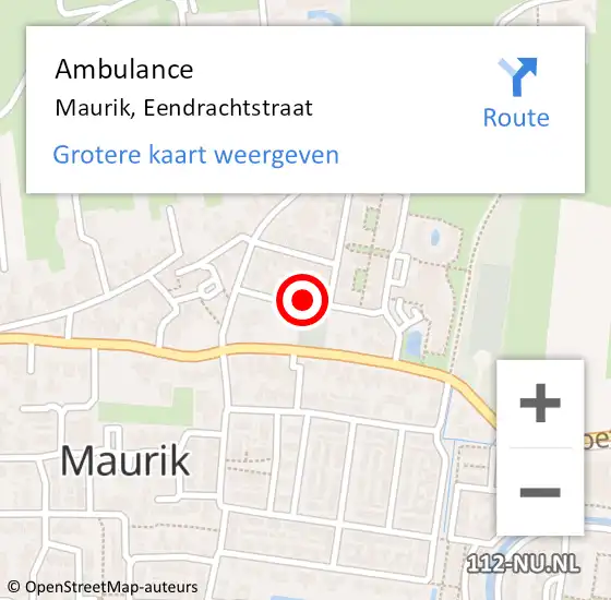 Locatie op kaart van de 112 melding: Ambulance Maurik, Eendrachtstraat op 7 maart 2021 10:53