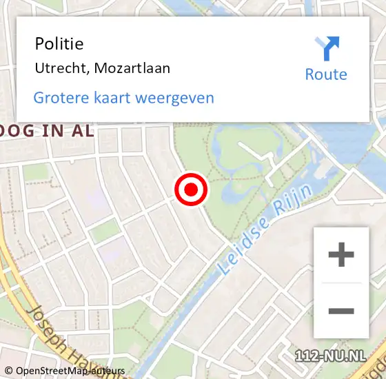 Locatie op kaart van de 112 melding: Politie Utrecht, Mozartlaan op 7 maart 2021 16:42