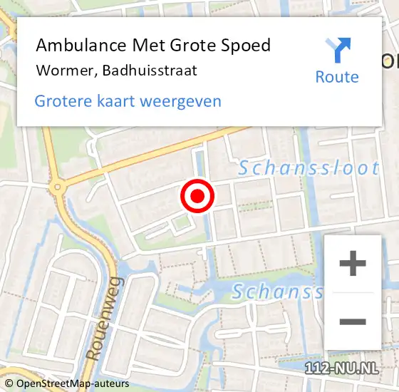 Locatie op kaart van de 112 melding: Ambulance Met Grote Spoed Naar Wormer, Badhuisstraat op 7 maart 2021 17:32