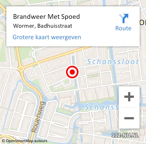 Locatie op kaart van de 112 melding: Brandweer Met Spoed Naar Wormer, Badhuisstraat op 7 maart 2021 18:01