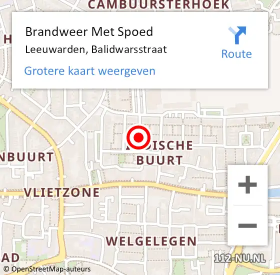 Locatie op kaart van de 112 melding: Brandweer Met Spoed Naar Leeuwarden, Balidwarsstraat op 7 maart 2021 18:35