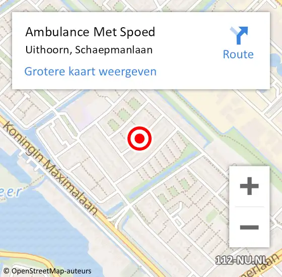 Locatie op kaart van de 112 melding: Ambulance Met Spoed Naar Uithoorn, Schaepmanlaan op 7 maart 2021 19:15