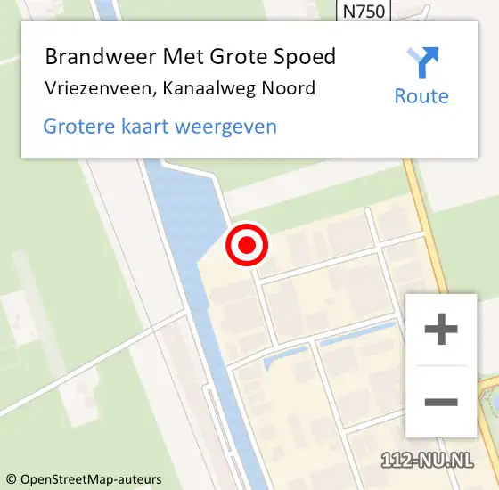 Locatie op kaart van de 112 melding: Brandweer Met Grote Spoed Naar Vriezenveen, Kanaalweg Noord op 7 maart 2021 21:42