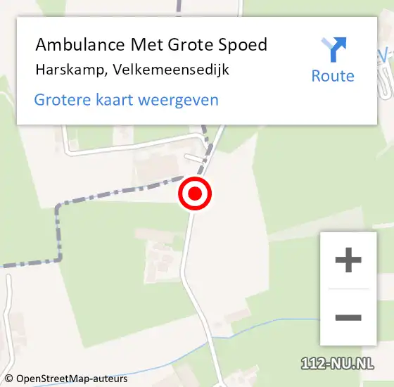 Locatie op kaart van de 112 melding: Ambulance Met Grote Spoed Naar Harskamp, Velkemeensedijk op 8 maart 2021 04:24
