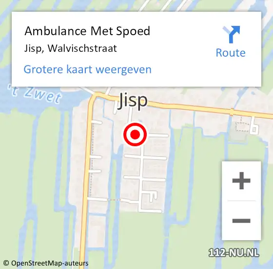 Locatie op kaart van de 112 melding: Ambulance Met Spoed Naar Jisp, Walvischstraat op 8 maart 2021 07:49