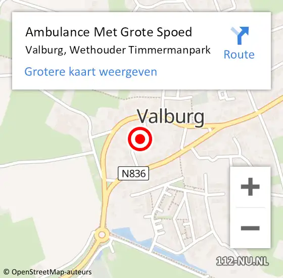 Locatie op kaart van de 112 melding: Ambulance Met Grote Spoed Naar Valburg, Wethouder Timmermanpark op 8 maart 2021 08:27