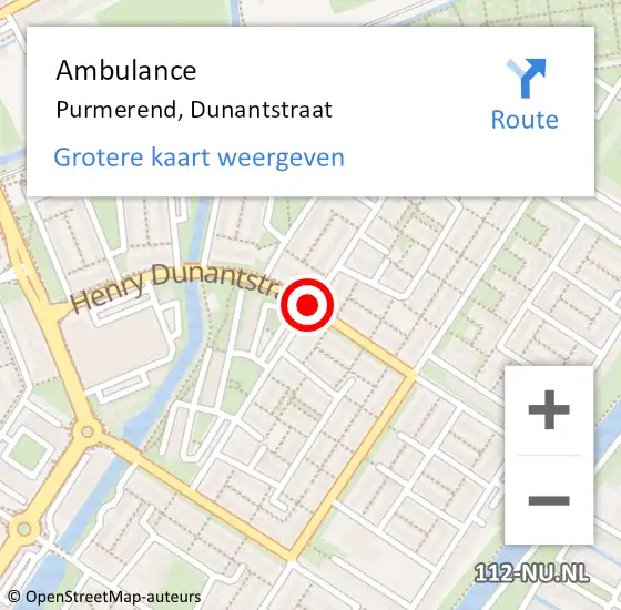 Locatie op kaart van de 112 melding: Ambulance Purmerend, Dunantstraat op 8 maart 2021 10:30