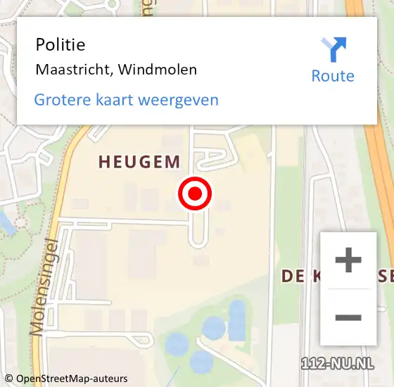 Locatie op kaart van de 112 melding: Politie Maastricht, Windmolen op 8 maart 2021 11:35
