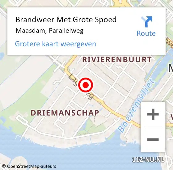 Locatie op kaart van de 112 melding: Brandweer Met Grote Spoed Naar Maasdam, Parallelweg op 8 maart 2021 12:23