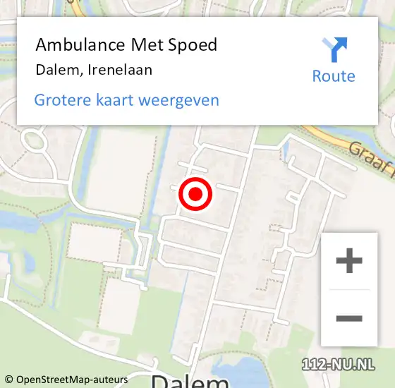 Locatie op kaart van de 112 melding: Ambulance Met Spoed Naar Dalem, Irenelaan op 8 maart 2021 15:08