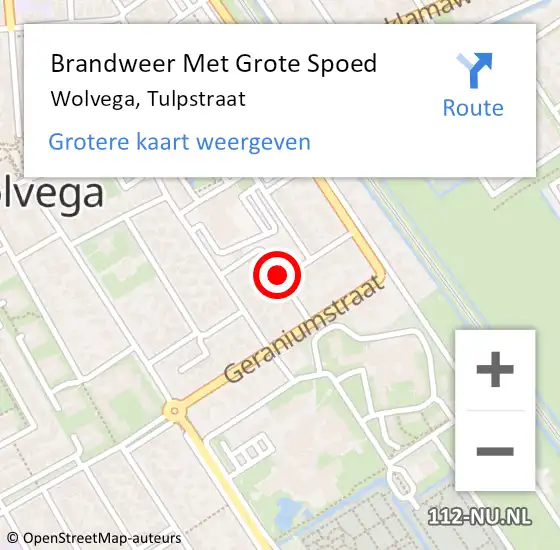 Locatie op kaart van de 112 melding: Brandweer Met Grote Spoed Naar Wolvega, Tulpstraat op 8 maart 2021 18:02