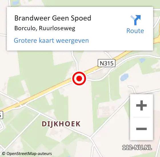 Locatie op kaart van de 112 melding: Brandweer Geen Spoed Naar Borculo, Ruurloseweg op 8 maart 2021 19:34