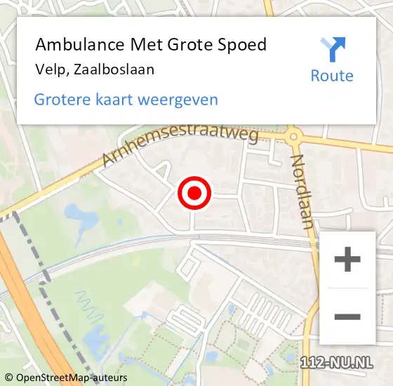 Locatie op kaart van de 112 melding: Ambulance Met Grote Spoed Naar Velp, Zaalboslaan op 9 maart 2021 00:47