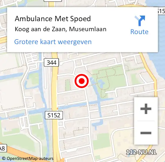 Locatie op kaart van de 112 melding: Ambulance Met Spoed Naar Koog aan de Zaan, Museumlaan op 9 maart 2021 03:47