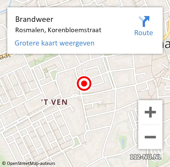 Locatie op kaart van de 112 melding: Brandweer Rosmalen, Korenbloemstraat op 4 juni 2014 10:10