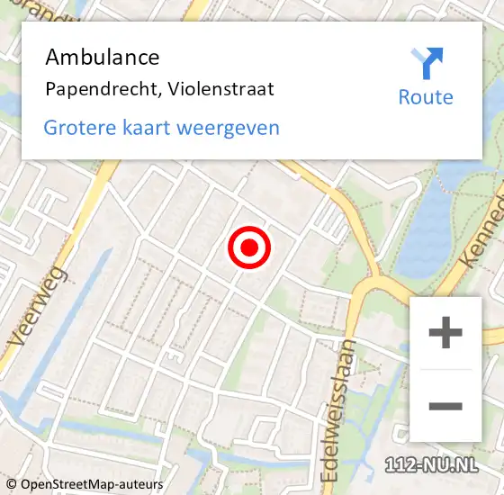 Locatie op kaart van de 112 melding: Ambulance Papendrecht, Violenstraat op 9 maart 2021 10:08