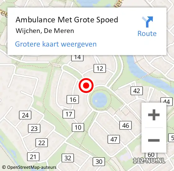 Locatie op kaart van de 112 melding: Ambulance Met Grote Spoed Naar Wijchen, De Meren op 9 maart 2021 10:29