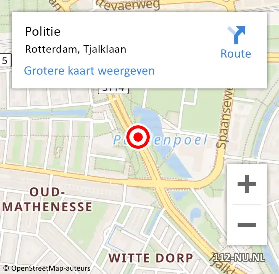 Locatie op kaart van de 112 melding: Politie Rotterdam, Tjalklaan op 9 maart 2021 10:52