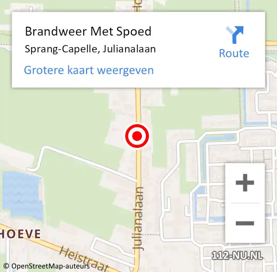 Locatie op kaart van de 112 melding: Brandweer Met Spoed Naar Sprang-Capelle, Julianalaan op 9 maart 2021 16:32