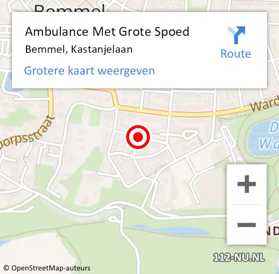 Locatie op kaart van de 112 melding: Ambulance Met Grote Spoed Naar Bemmel, Kastanjelaan op 9 maart 2021 18:05