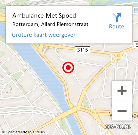 Locatie op kaart van de 112 melding: Ambulance Met Spoed Naar Rotterdam, Allard Piersonstraat op 9 maart 2021 18:25