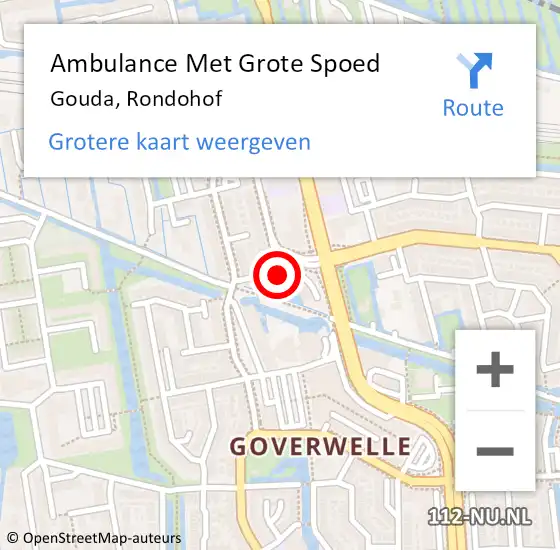 Locatie op kaart van de 112 melding: Ambulance Met Grote Spoed Naar Gouda, Rondohof op 9 maart 2021 22:28