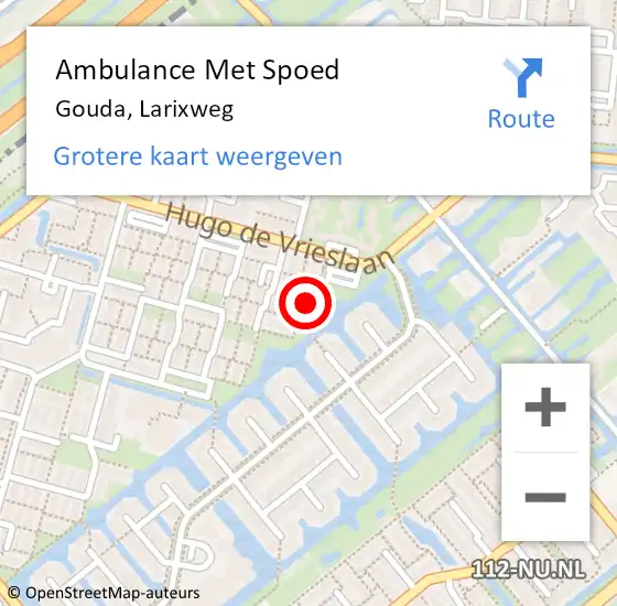 Locatie op kaart van de 112 melding: Ambulance Met Spoed Naar Gouda, Larixweg op 10 maart 2021 01:42