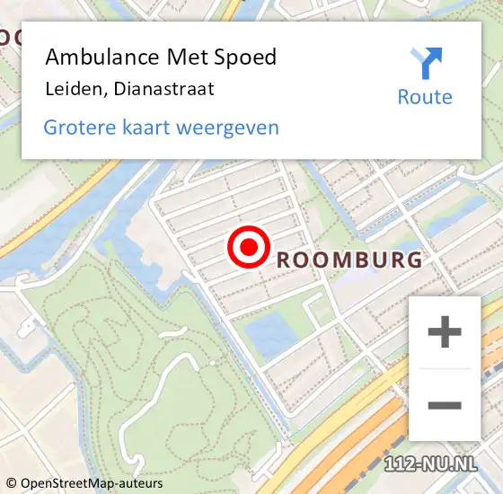 Locatie op kaart van de 112 melding: Ambulance Met Spoed Naar Leiden, Dianastraat op 10 maart 2021 01:51